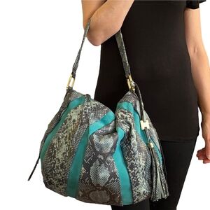 Aimee Kestenberg Teal and Gray Snake Print Shoulder Bag